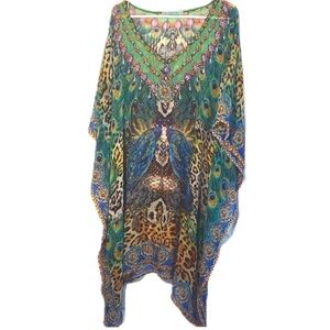 Peacock and Leopard Print Vintage Kaftan